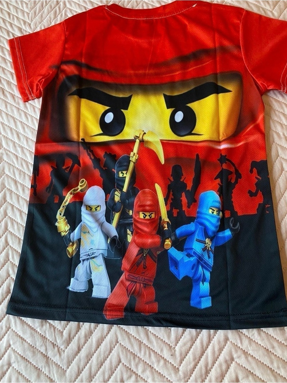Red Ninja Kids Costume Shirt with Multi-Color Characters